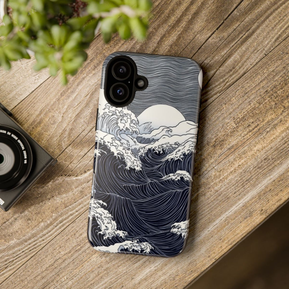 Monochrome Oceaangolven met Maan