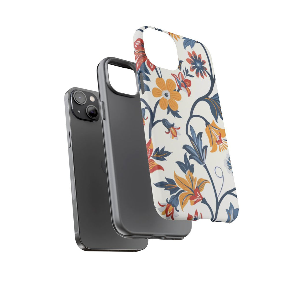 Retro Bloemenpatroon in Blauw, Rood en Geel