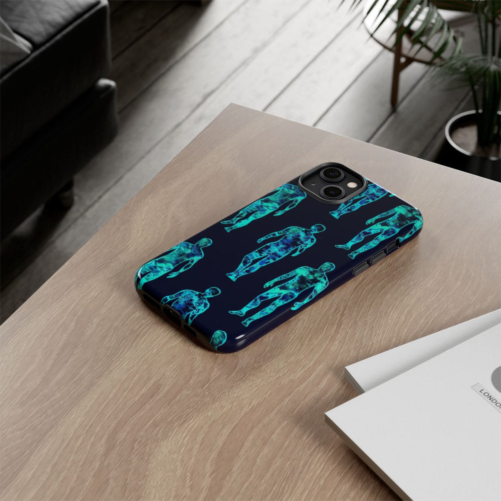 Blauw-Groene Neon Mensfiguren Patroon