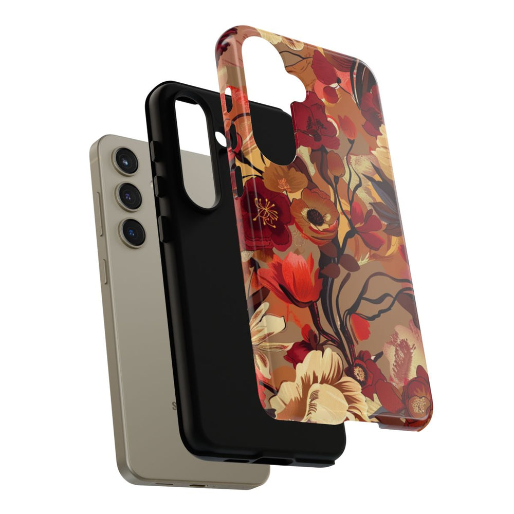 Warm Bloemenpatroon met Bourgondische en Oranje Kleuren
