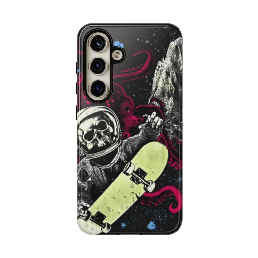 Schedel-Astronaut met Skateboard en Octopus