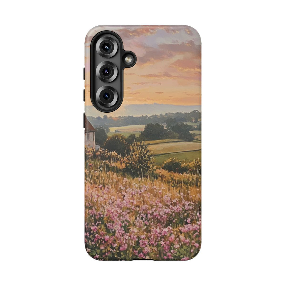 Landelijk Ochtendlandschap met Huisje en Bloemen