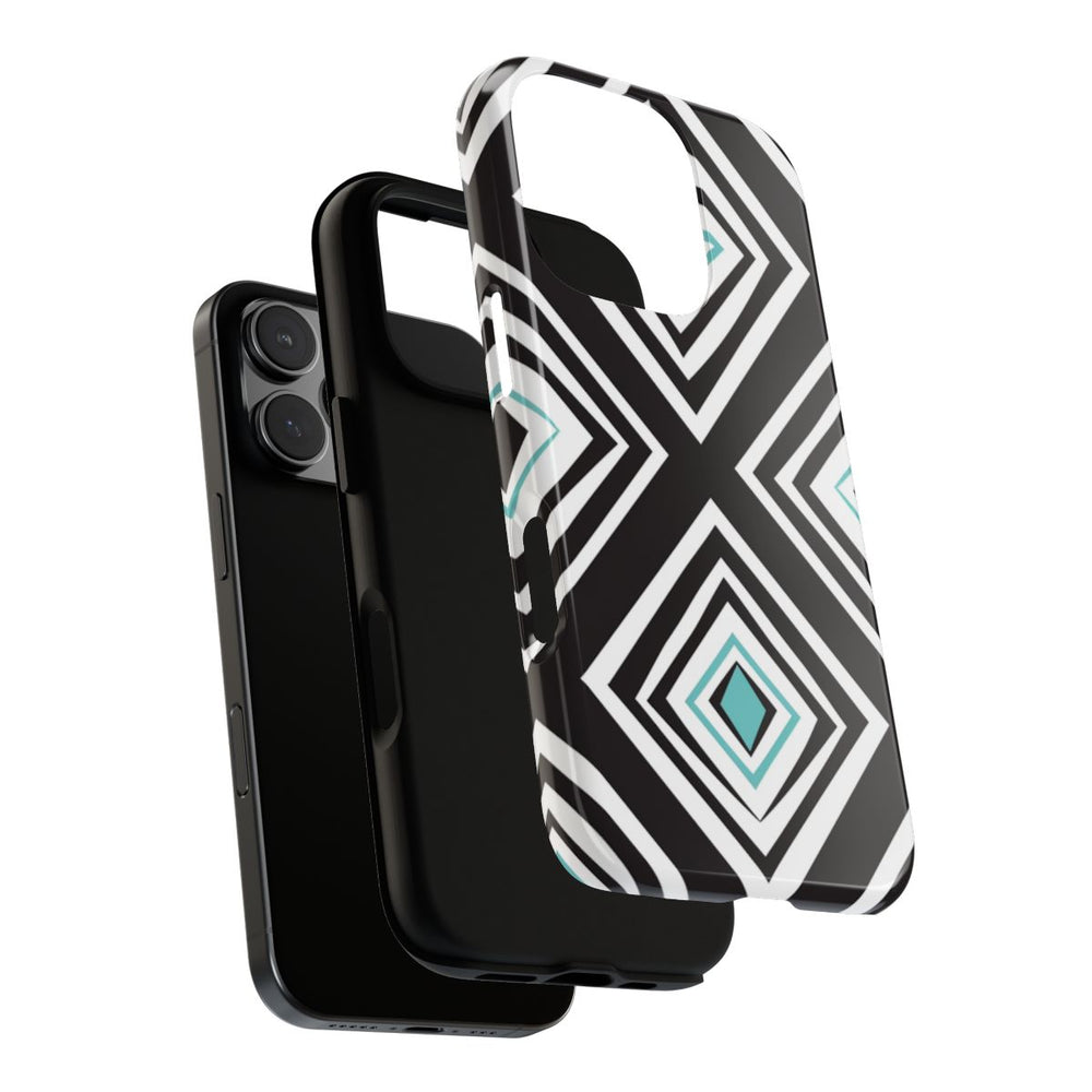 Geometrisch Zwart-Turquoise Diamantpatroon