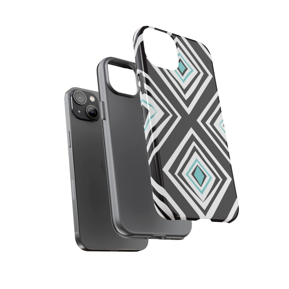 Geometrisch Zwart-Turquoise Diamantpatroon
