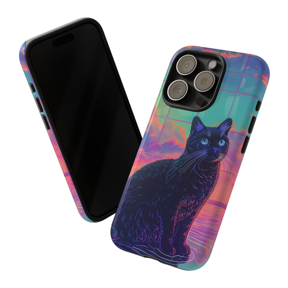 Neon Zwarte Kat met Kleurrijke Luchtreflectie