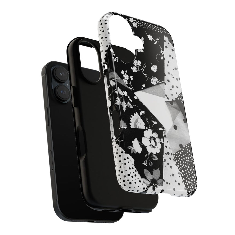 Monochrome Bloemen- en Polkadot Patchwork