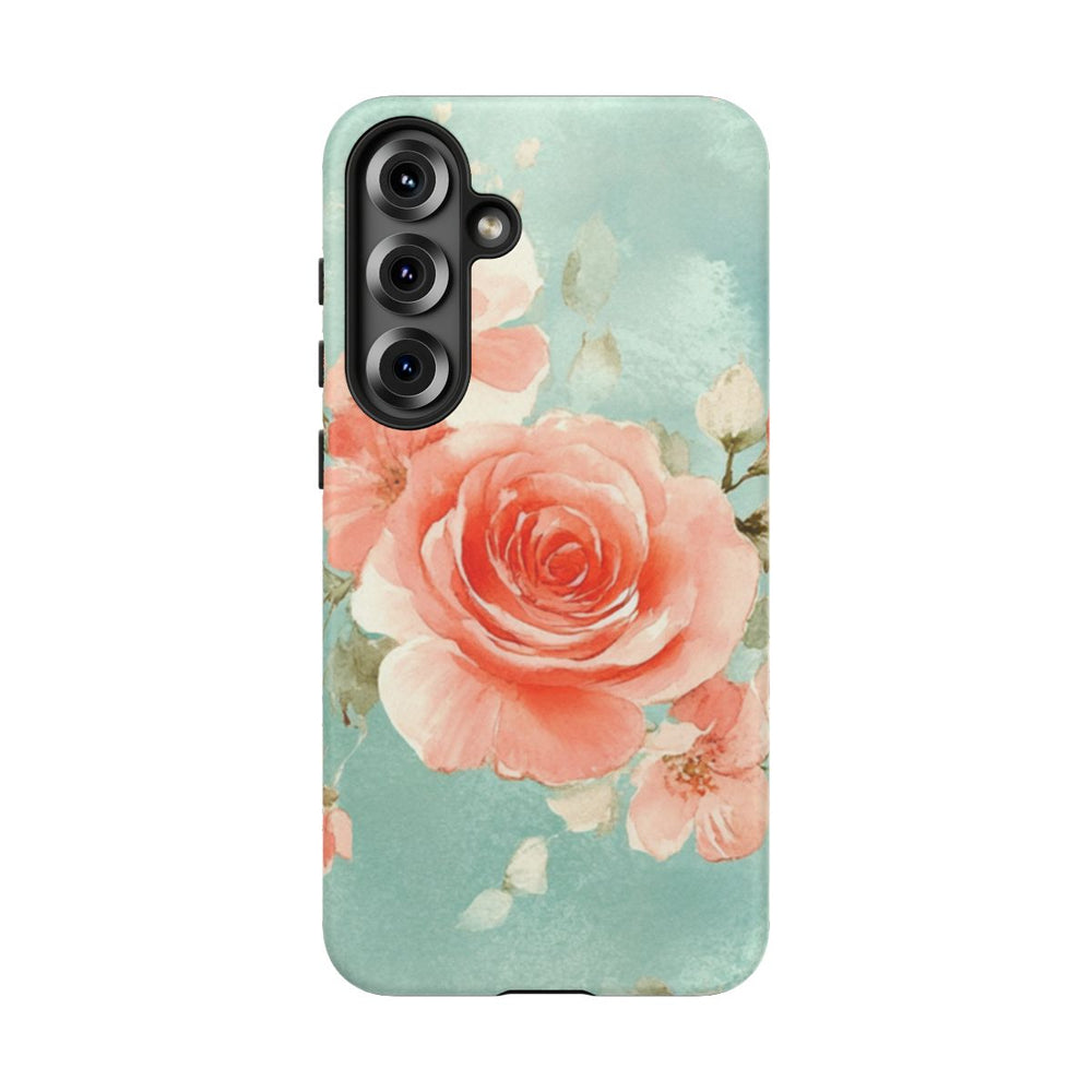 Aquarel Roze Rozen op Turquoise Achtergrond