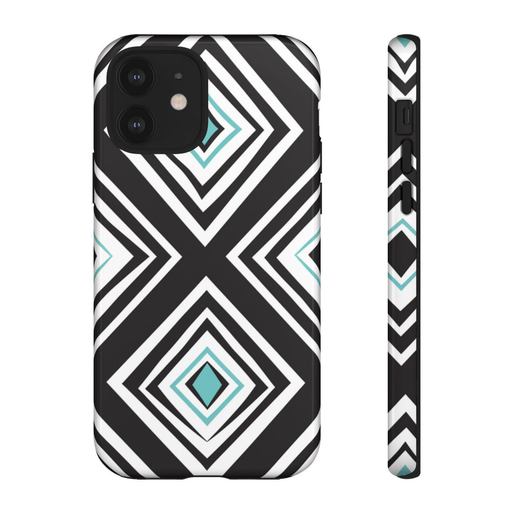 Geometrisch Zwart-Turquoise Diamantpatroon