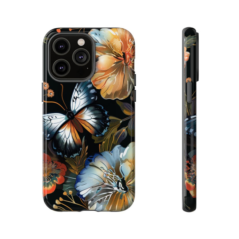 Vlinders en Bloemenpatroon op Zwart