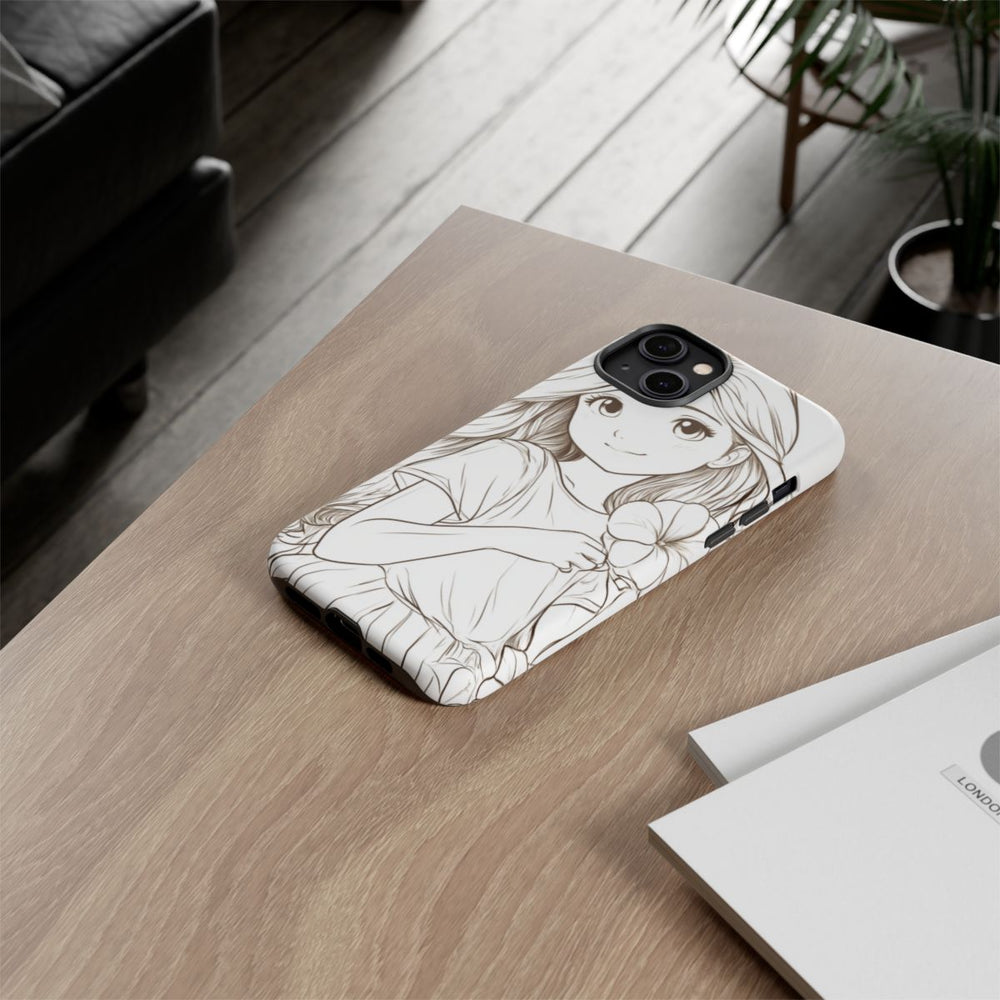 Meisje met Winde Bloemen Lijntekening