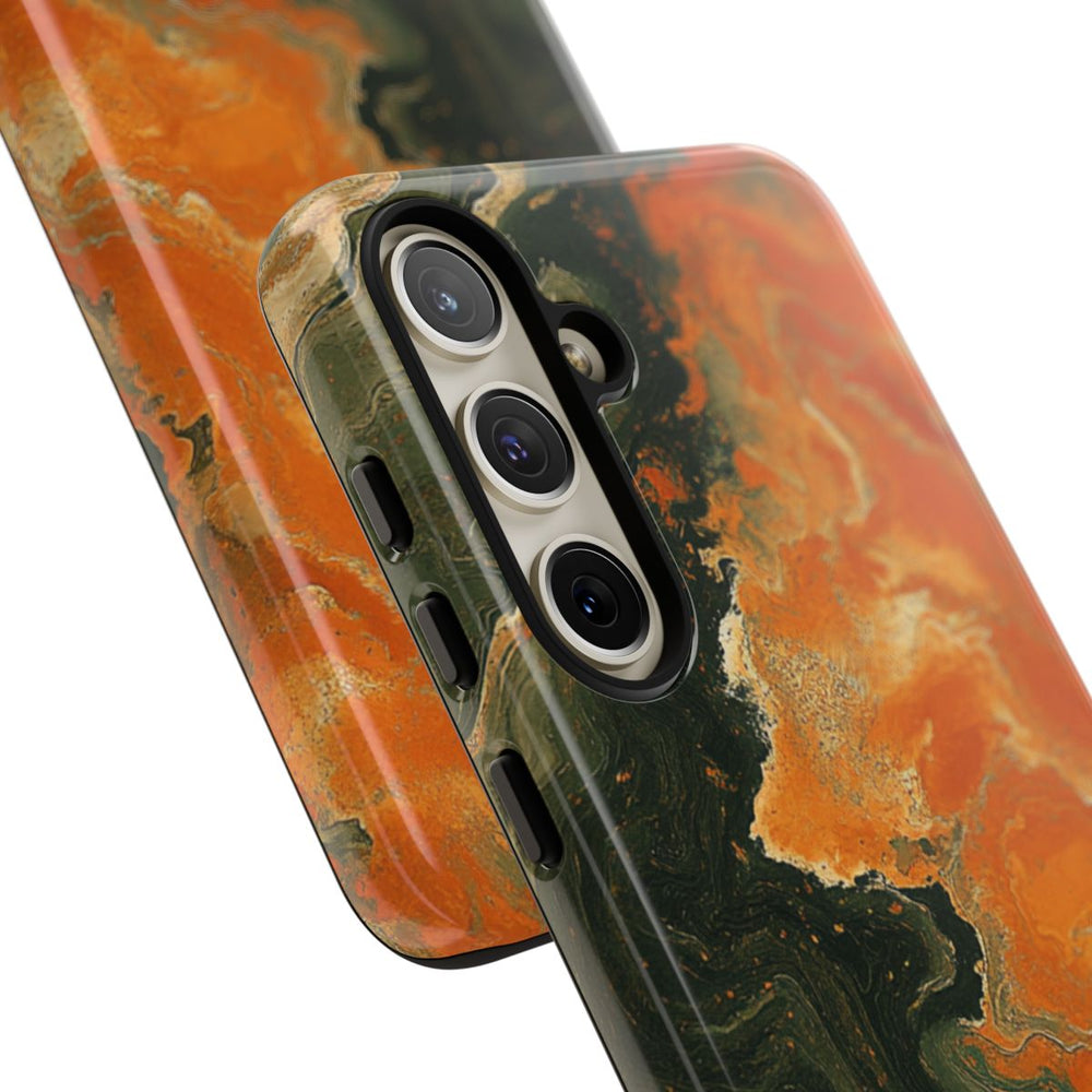 Abstract Patroon in Gebrand Oranje en Olijfgroen