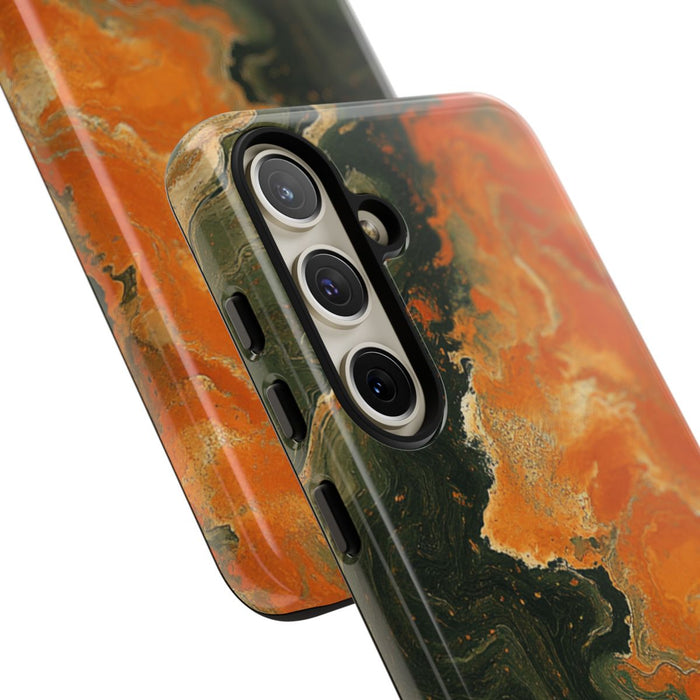 Abstract Patroon in Gebrand Oranje en Olijfgroen