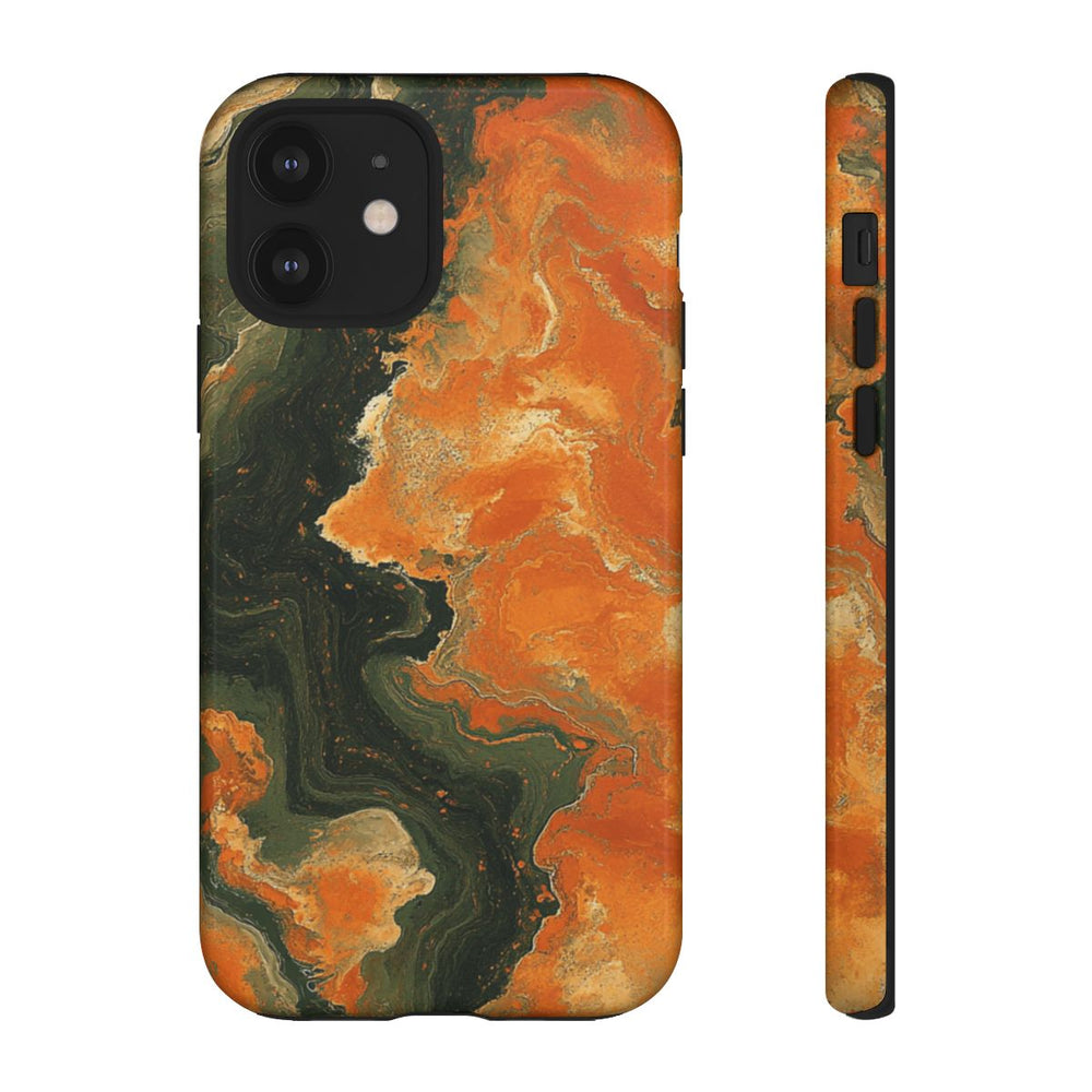 Abstract Patroon in Gebrand Oranje en Olijfgroen
