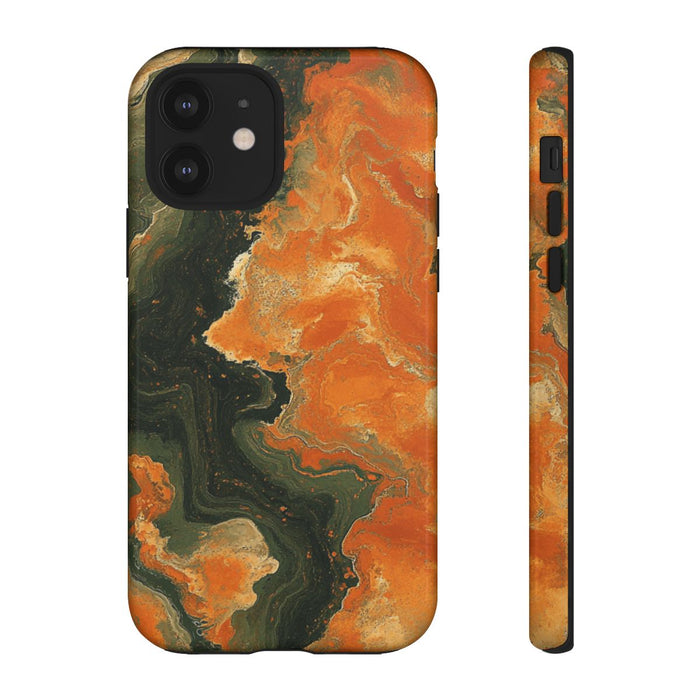 Abstract Patroon in Gebrand Oranje en Olijfgroen