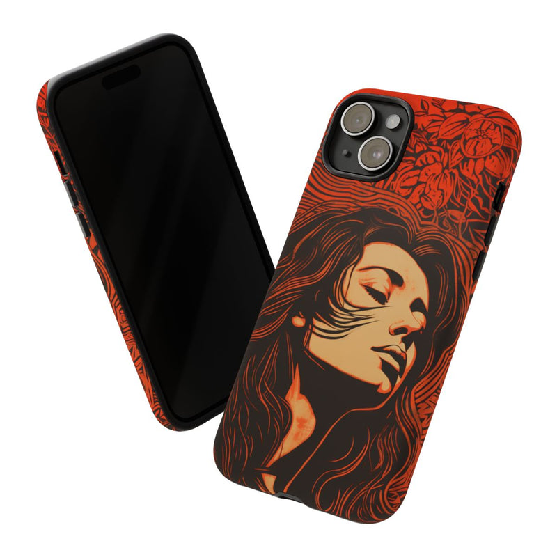 Linosnede Portret van Vrouw met Bloemen