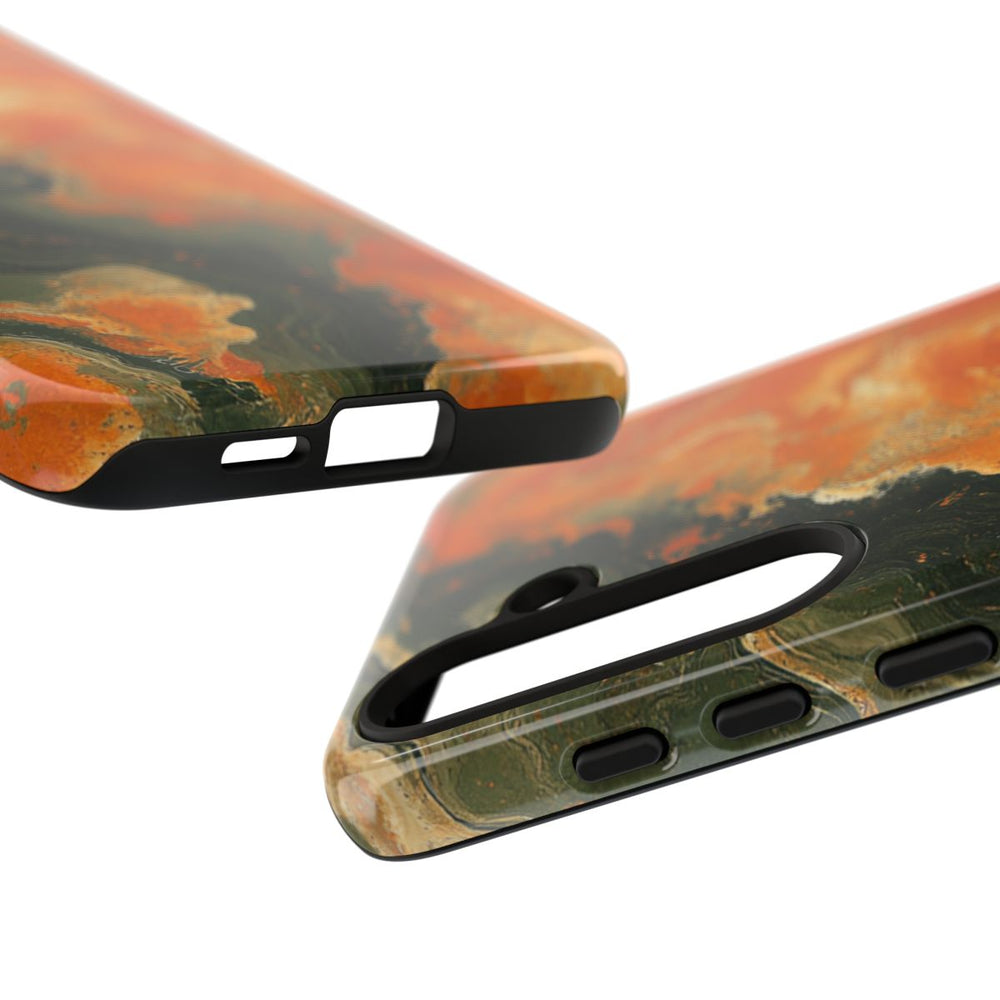 Abstract Patroon in Gebrand Oranje en Olijfgroen