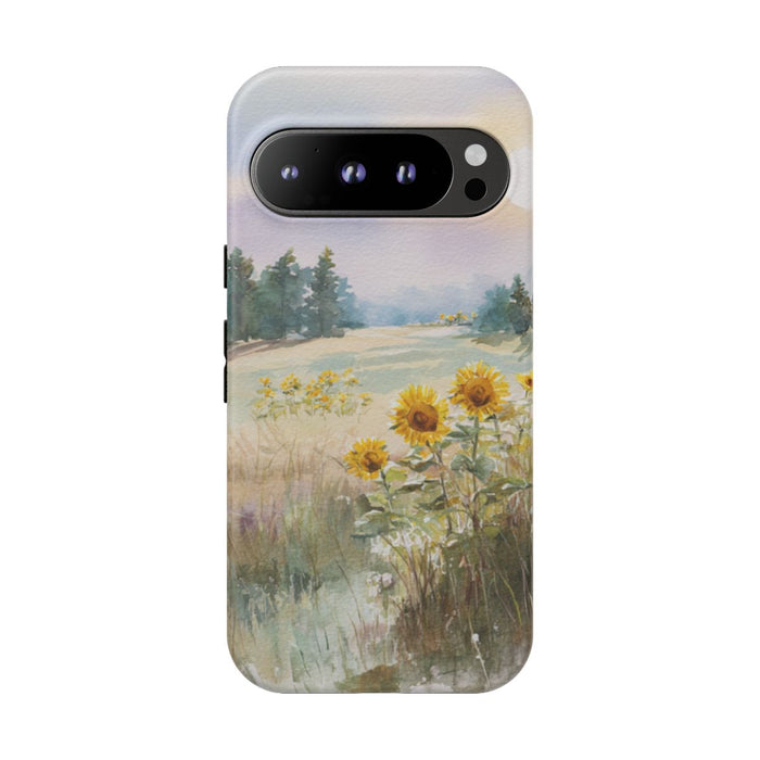 Zonnebloemen in een Pastelkleurig Landschap