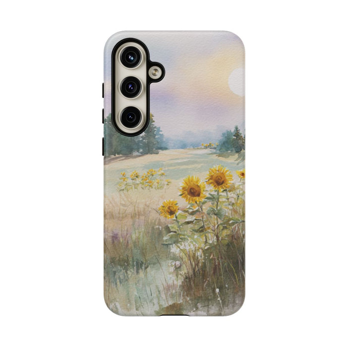 Zonnebloemen in een Pastelkleurig Landschap