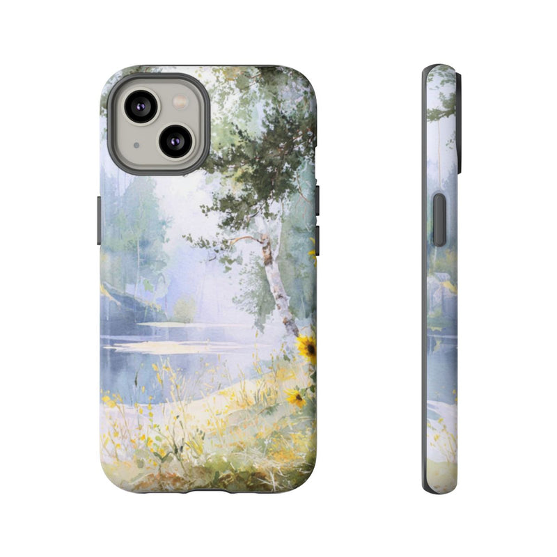 Gele Zonnebloemen bij een Bosmeer