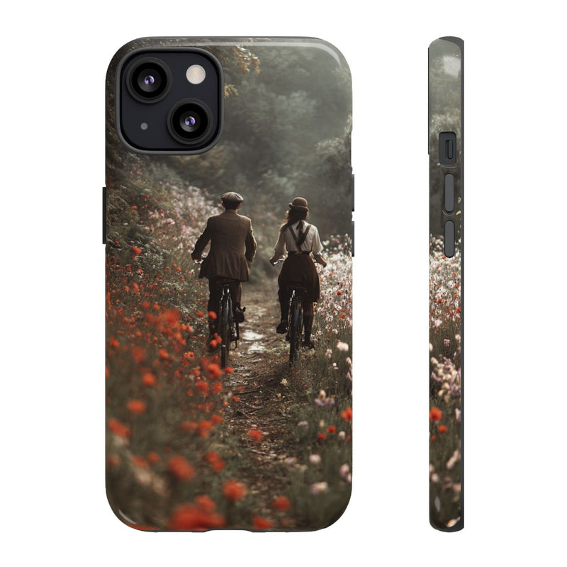 Fietsend Stelletje op Bloemenpad