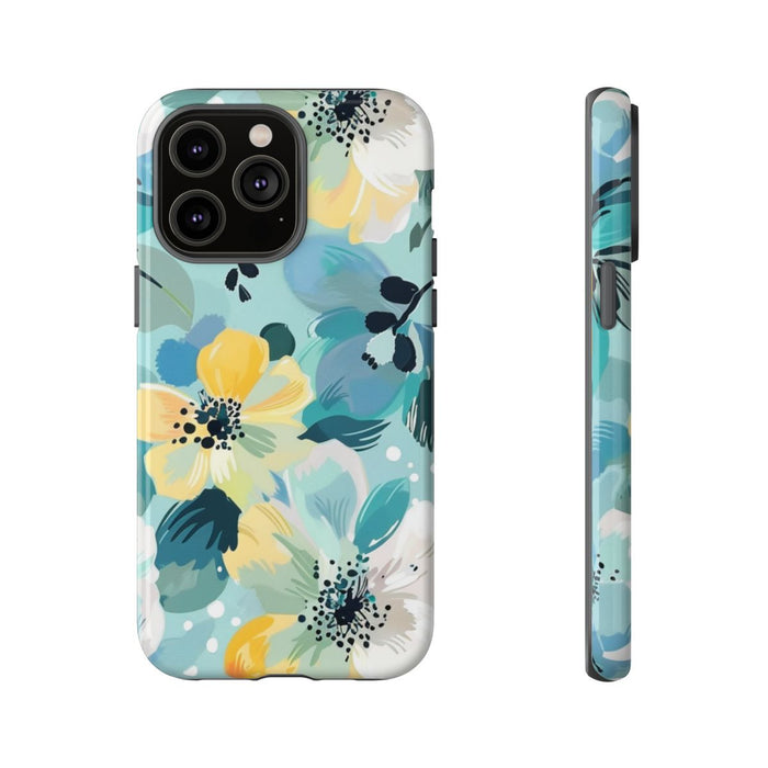 Turquoise Bloemenpatroon met Stippen