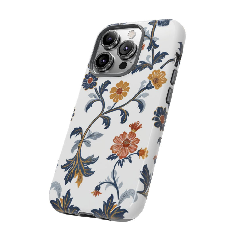 Retro Bloemenpatroon in Blauw en Oranje