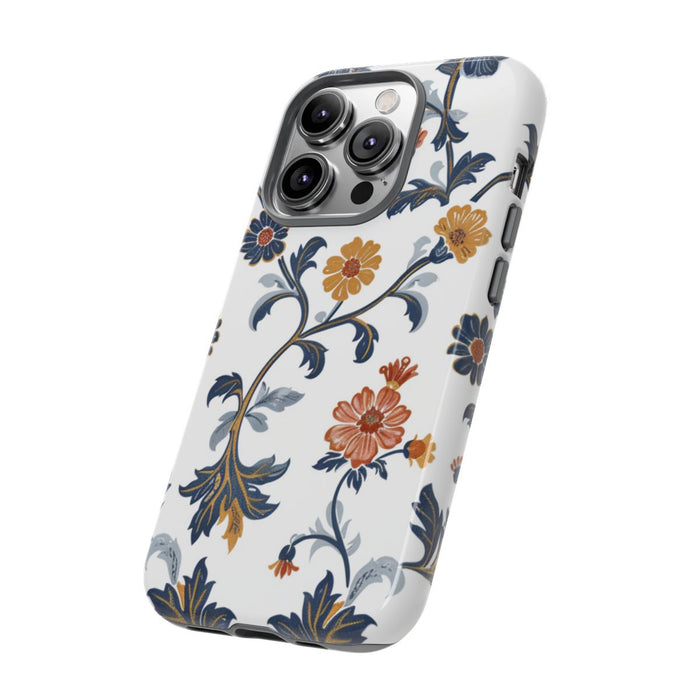 Retro Bloemenpatroon in Blauw en Oranje