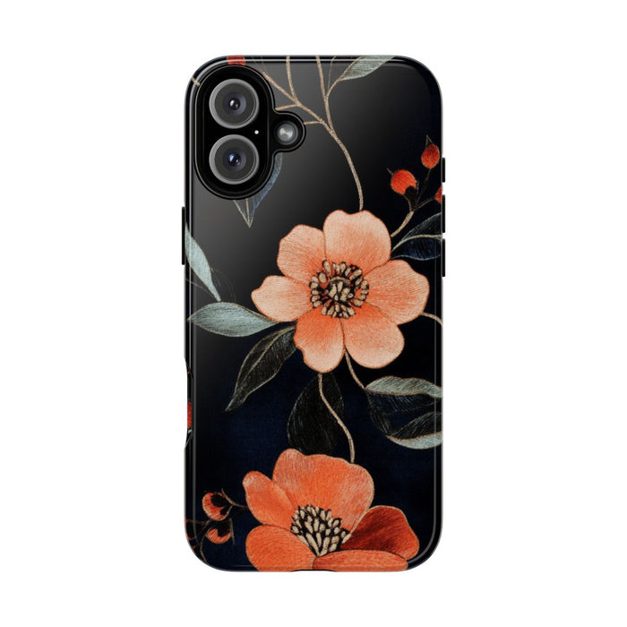 Oranje Geborduurd Bloemenpatroon