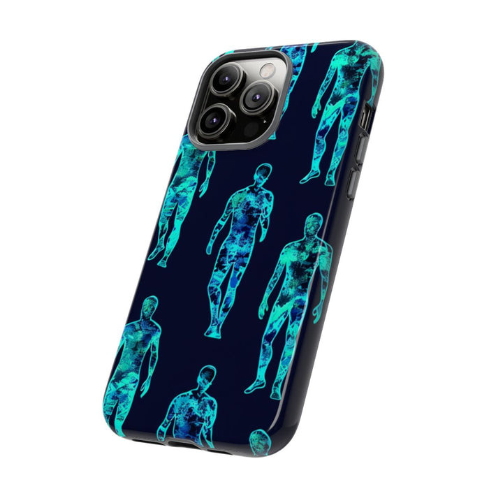 Blauw-Groene Neon Mensfiguren Patroon