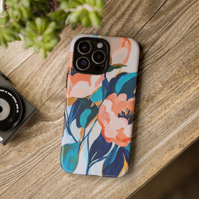Abstracte Perzikbloemen met Blauwe Bladeren