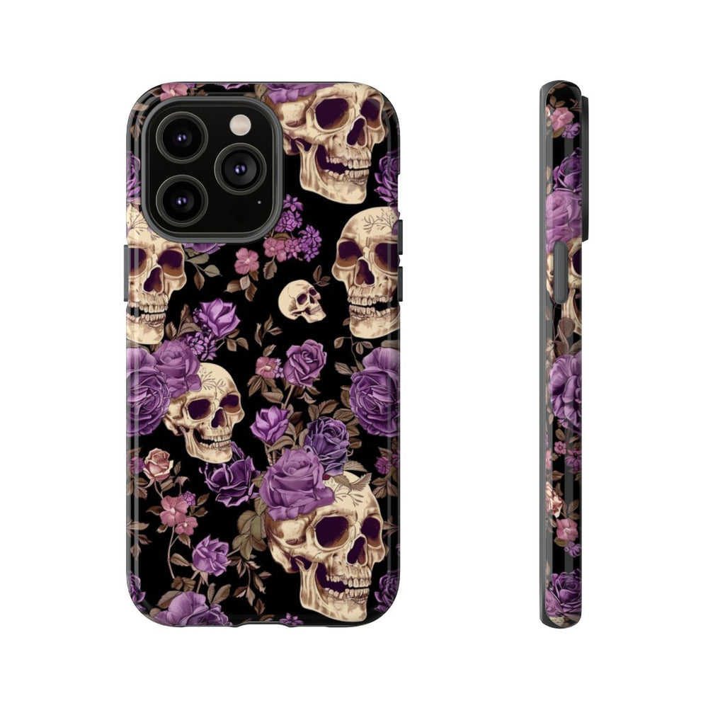 Paarse Rozen en Schedels Patroon