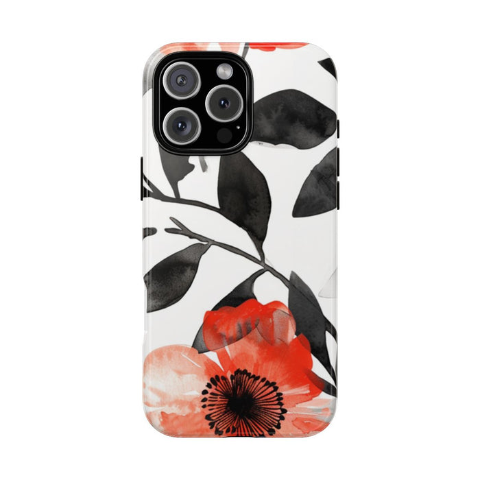 Rood-Zwart Waterverf Bloemenpatroon