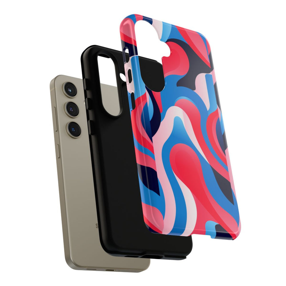 Blauw-Rood Abstract Golvend Patroon