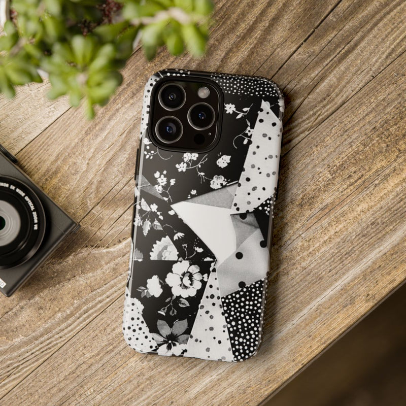 Monochrome Bloemen- en Polkadot Patchwork
