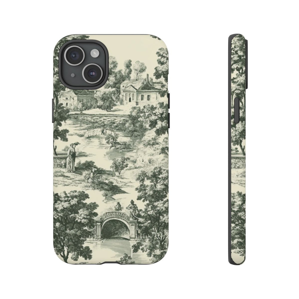 Landelijk Toile-Patroon met Bomen en Historische Taferelen