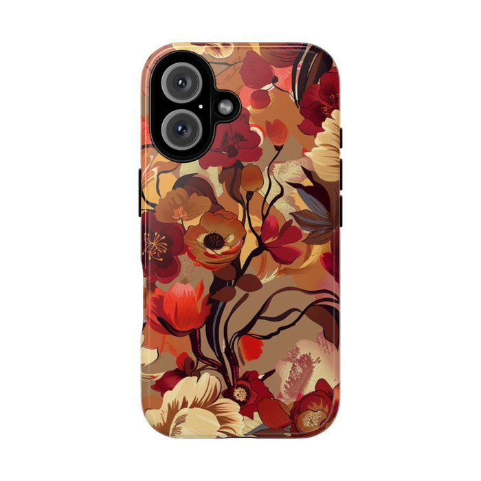 Warm Bloemenpatroon met Bourgondische en Oranje Kleuren