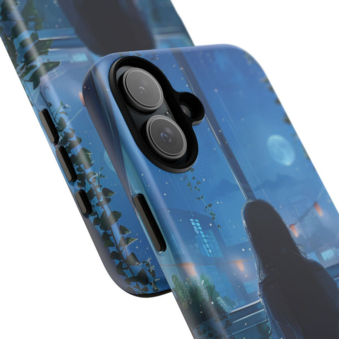 Meisje op Bed bij Nacht met Maanlicht