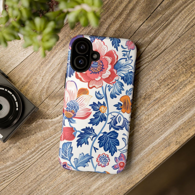 Kleurrijk Bloemenpatroon met Blauwe Bladeren