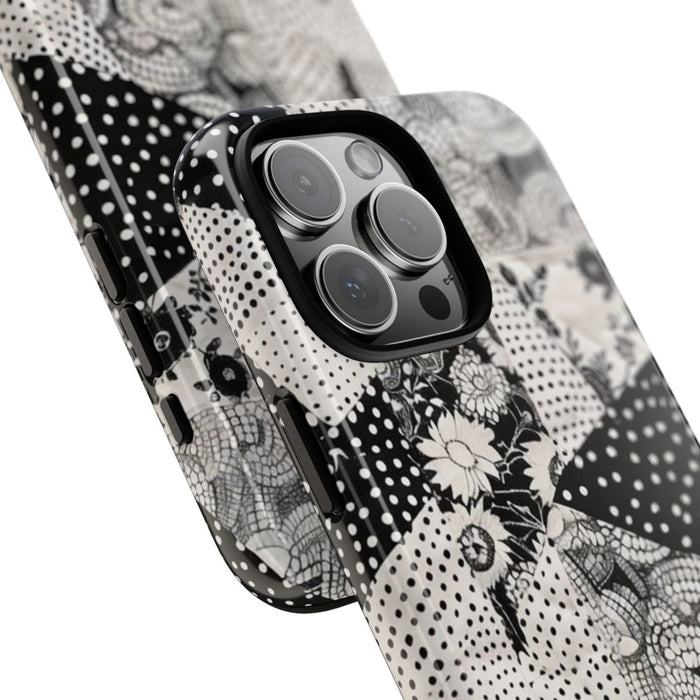 Zwart-Wit Patchwork met Bloemen en Stippen