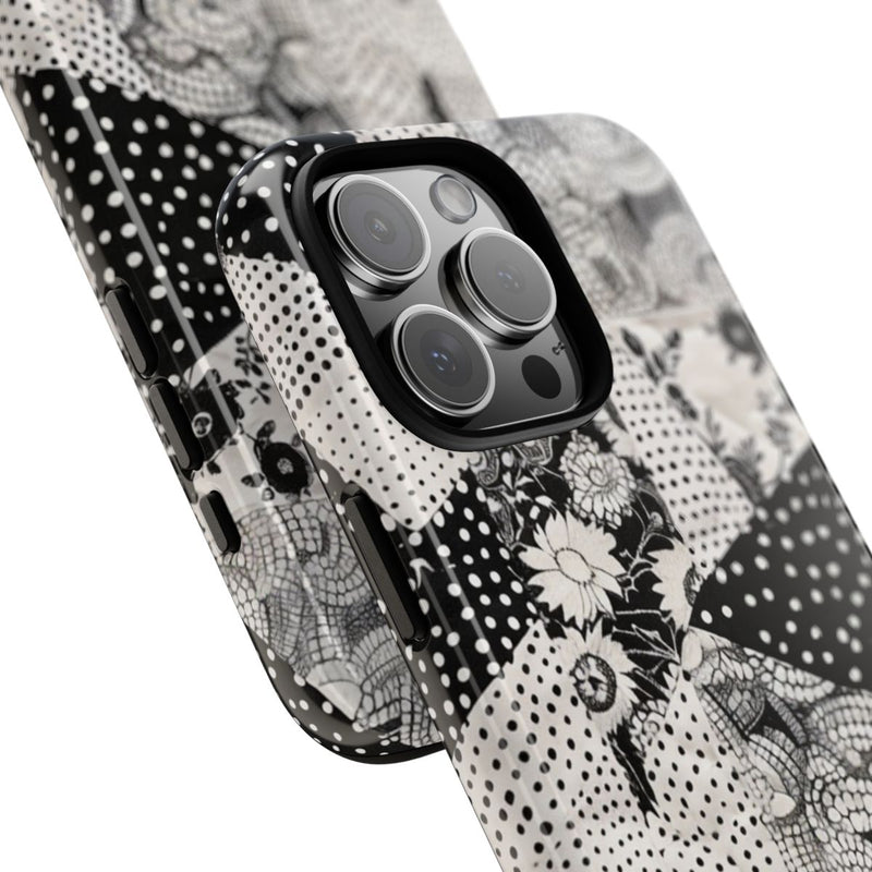 Zwart-Wit Patchwork met Bloemen en Stippen