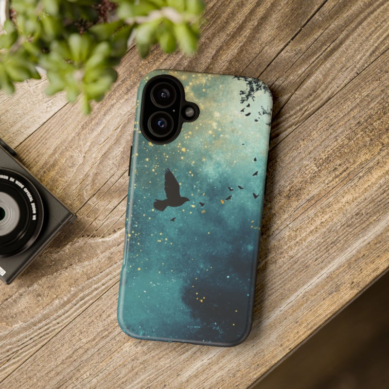 Nachtelijke Lucht met Vliegende Vogel en Bomen