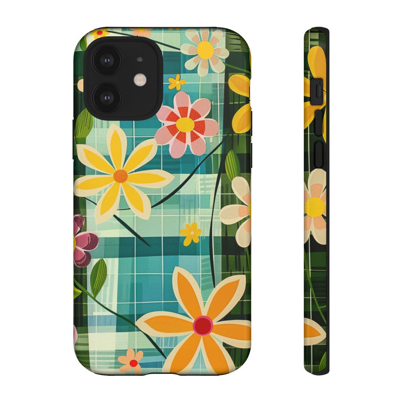 Kleurrijk Retro Bloemenpatroon op Blauwe Achtergrond