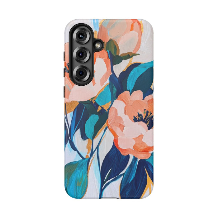 Abstracte Perzikbloemen met Blauwe Bladeren