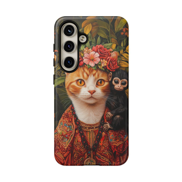 Gemberkleurige Kat met Bloemenkroon en Aapje