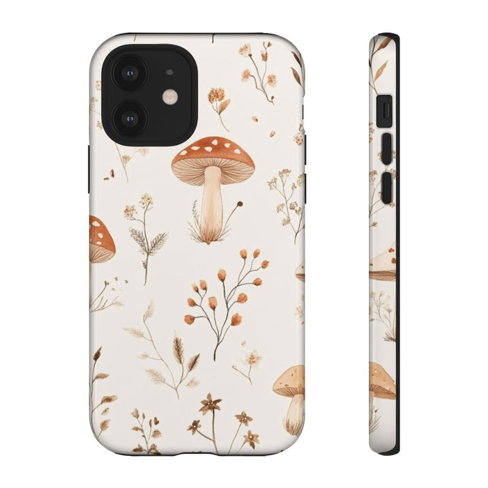 Bruine en Beige Paddenstoelen met Bloemrankenpatroon