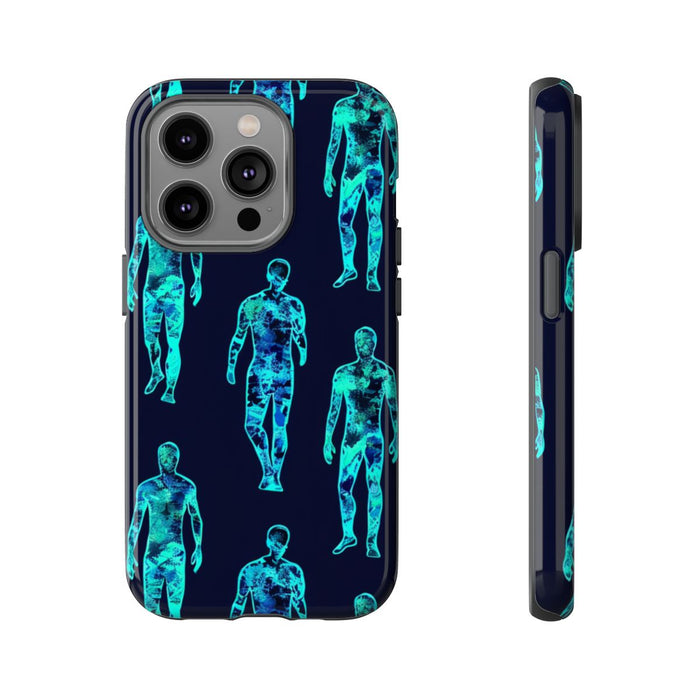Blauw-Groene Neon Mensfiguren Patroon