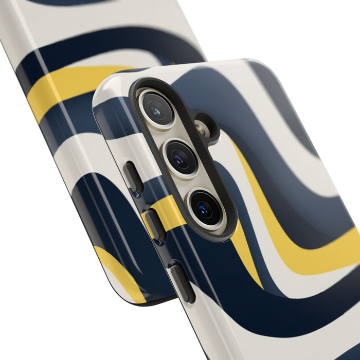 Abstracte Golvende Lijnen in Donkerblauw en Geel