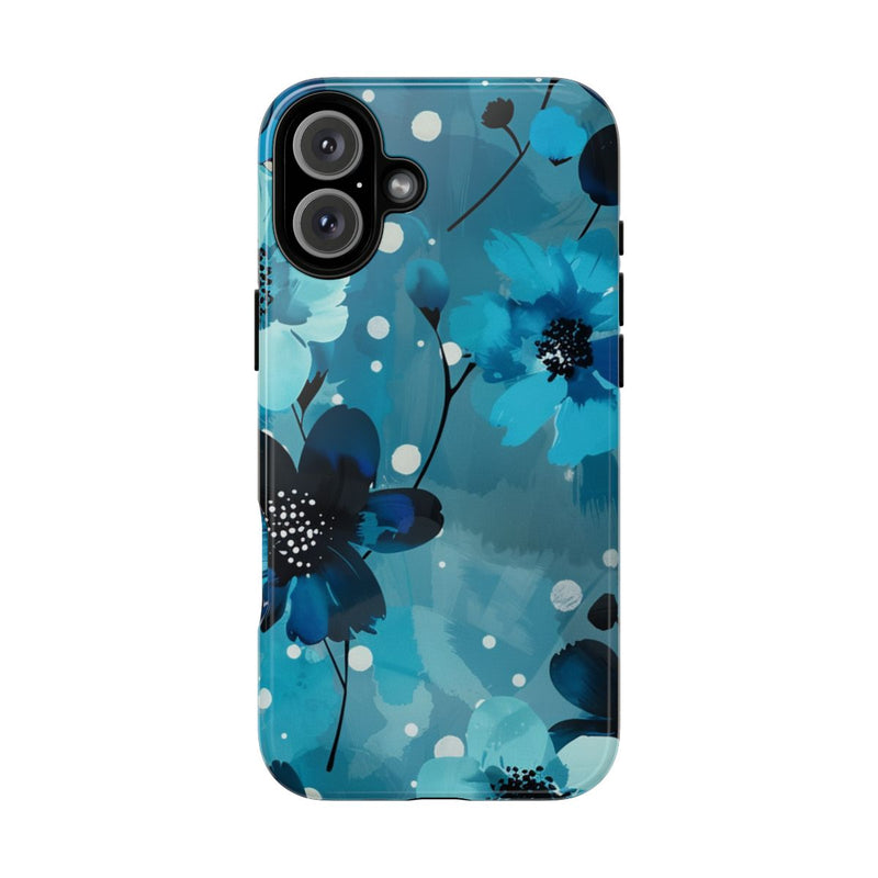 Blauw Bloemenpatroon met Stippen