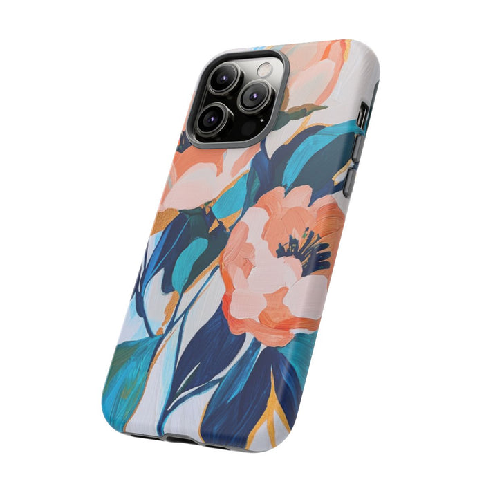Abstract Perzikroze en Blauwe Bloemen