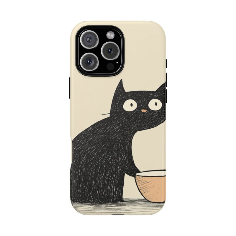 Zwarte Kat met Kom Illustratie